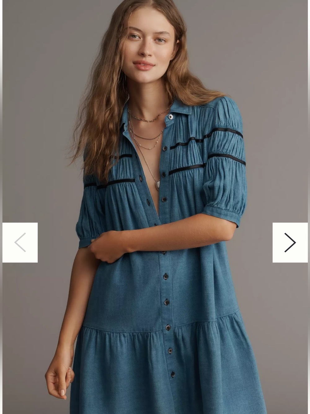 Anthropologie Maeve Leandra Shirred Yoke Mini Dress Chambray Size Medium western